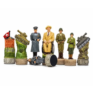 Jogo de xadrez Hitler vs Roosevelt, conjunto de peças dos dois lados