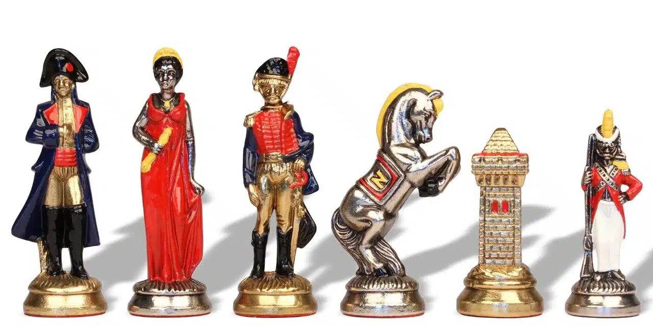 Jogo de Xadrez em Metal Pintado à Mão Napoleão Waterloo