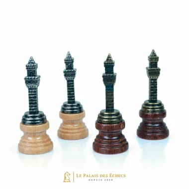Peças de xadrez Florence em forma de torres, prata, bronze e cobre