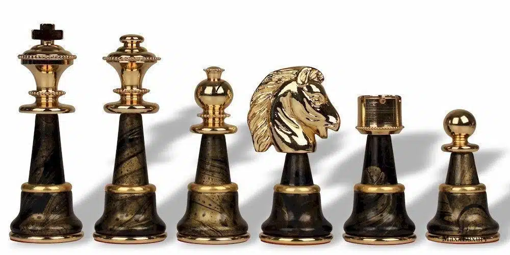 Jogo de Xadrez em Madeira e Latão Maciço Banhado a Ouro e Prata Staunton Fantasy XL - Image 3