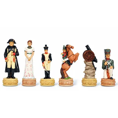 Peças de xadrez Napoleão Campanha da Rússia, dama, infante e cavaleiro em detalhe