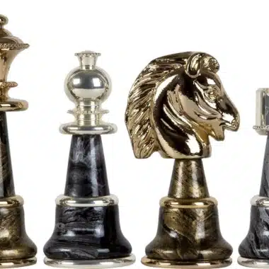 Jogo de Xadrez em Madeira e Latão Maciço Banhado a Ouro e Prata Staunton Fantasy XL