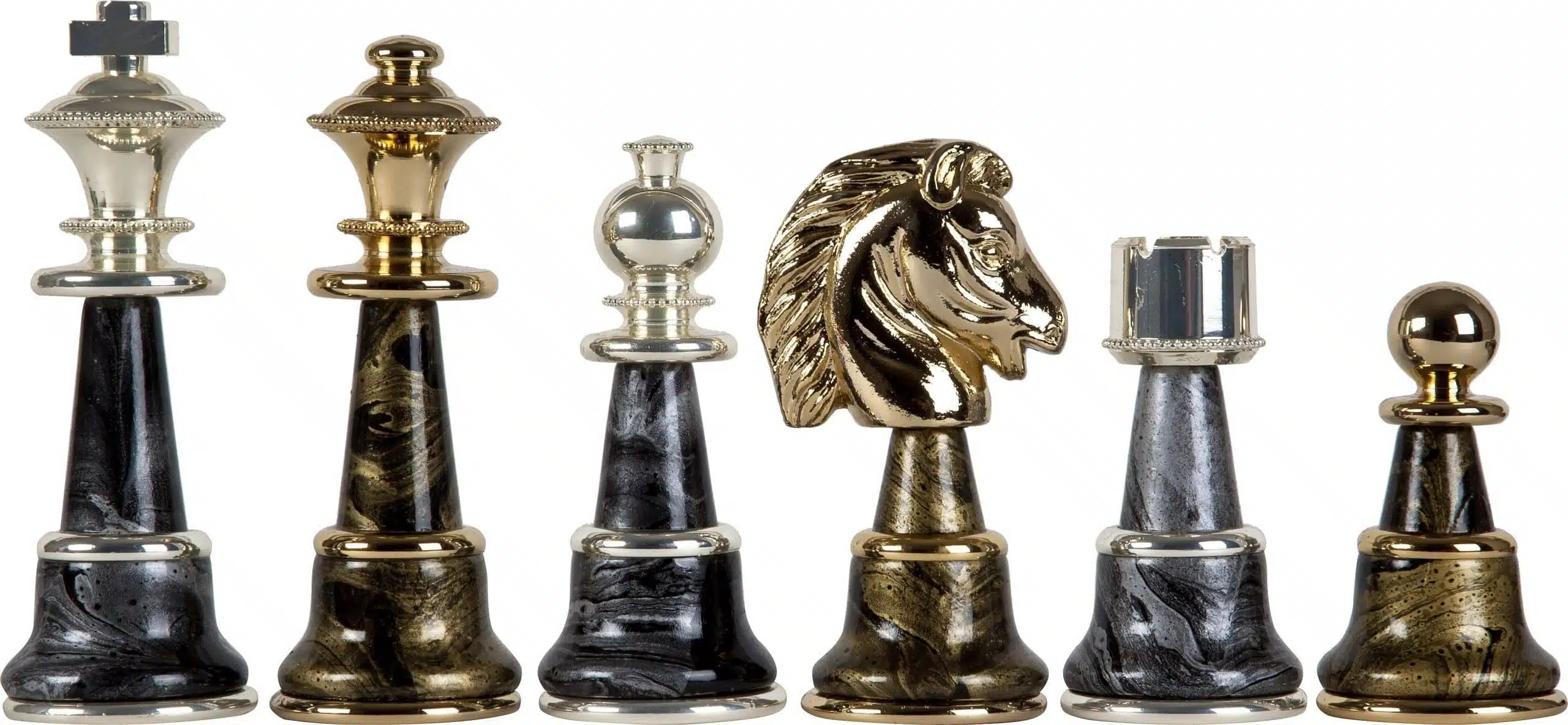 Jogo de Xadrez em Madeira e Latão Maciço Banhado a Ouro e Prata Staunton Fantasy XL