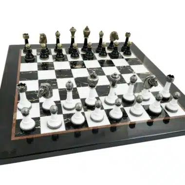 Conjunto Staunton Design X Jogo de Xadrez e Tabuleiro em Mármore Preto e Branco