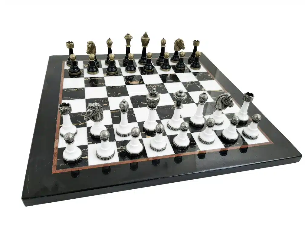 Conjunto Staunton Design X Jogo de Xadrez e Tabuleiro em Mármore Preto e Branco