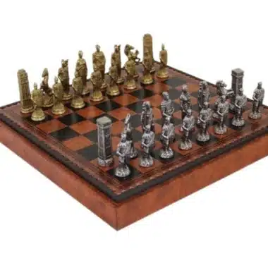 Conjunto Romanos vs Bárbaros VII Tabuleiro em Pele Sintética com Arrumação e Figuras em Metal