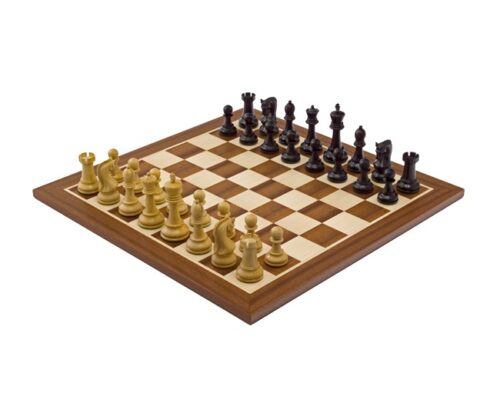 Ensemble Leningrad Echiquier en Bois d’Acajou et Jeu d’Echecs en Bois de Buis Ebonisé