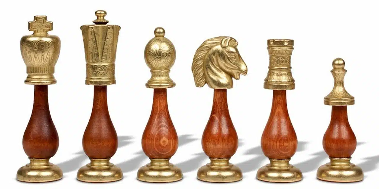 Jeu d'Échecs Arabesque - Échiquier en bois de Bruyère et Bois d'Orme avec tiroir & Pièces en métal et bois