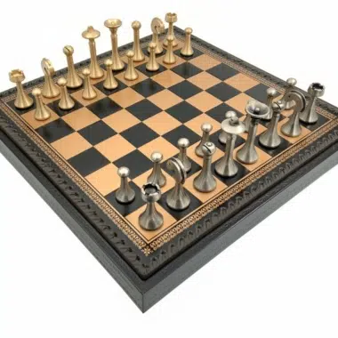 Jeu d'Échecs Contemporain - Échiquier et Backgammon à rangement en similicuir & Pièces en métal
