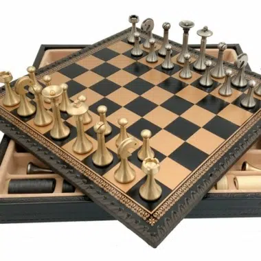 Jeu d'Échecs Contemporain - Échiquier et Backgammon à rangement en similicuir & Pièces en métal