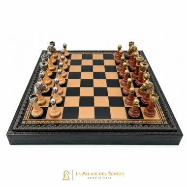 Jogo de xadrez completo em tabuleiro com moldura em pele sintética