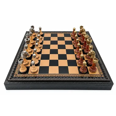 Jogo de xadrez completo em tabuleiro com moldura em pele sintética