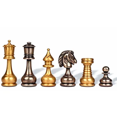 Jogo de xadrez Grand ensemble Persa em latão maciço, peças douradas e prateadas