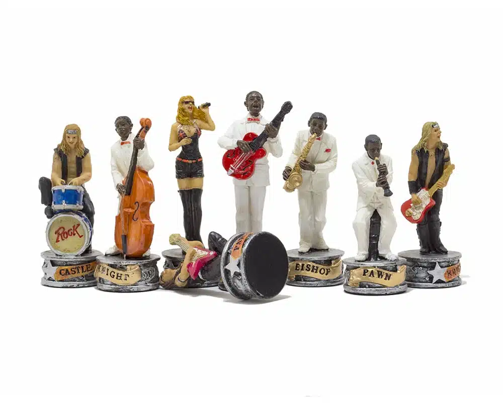 Jogo de Xadrez Jazz vs Rock - Tabuleiro em Pele Sintética & Peças em Resina - Image 3