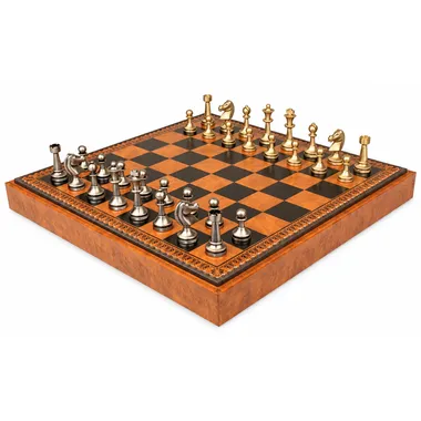 Jogo de xadrez Grand Staunton completo com tabuleiro em símile de couro e caixa