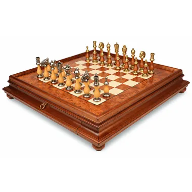 Jogo de xadrez Arabesque completo em tabuleiro de raiz com gaveta
