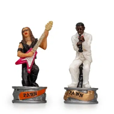 Jeu d'Échecs Jazz vs Rock - Échiquier en similicuir & Pièces en résine