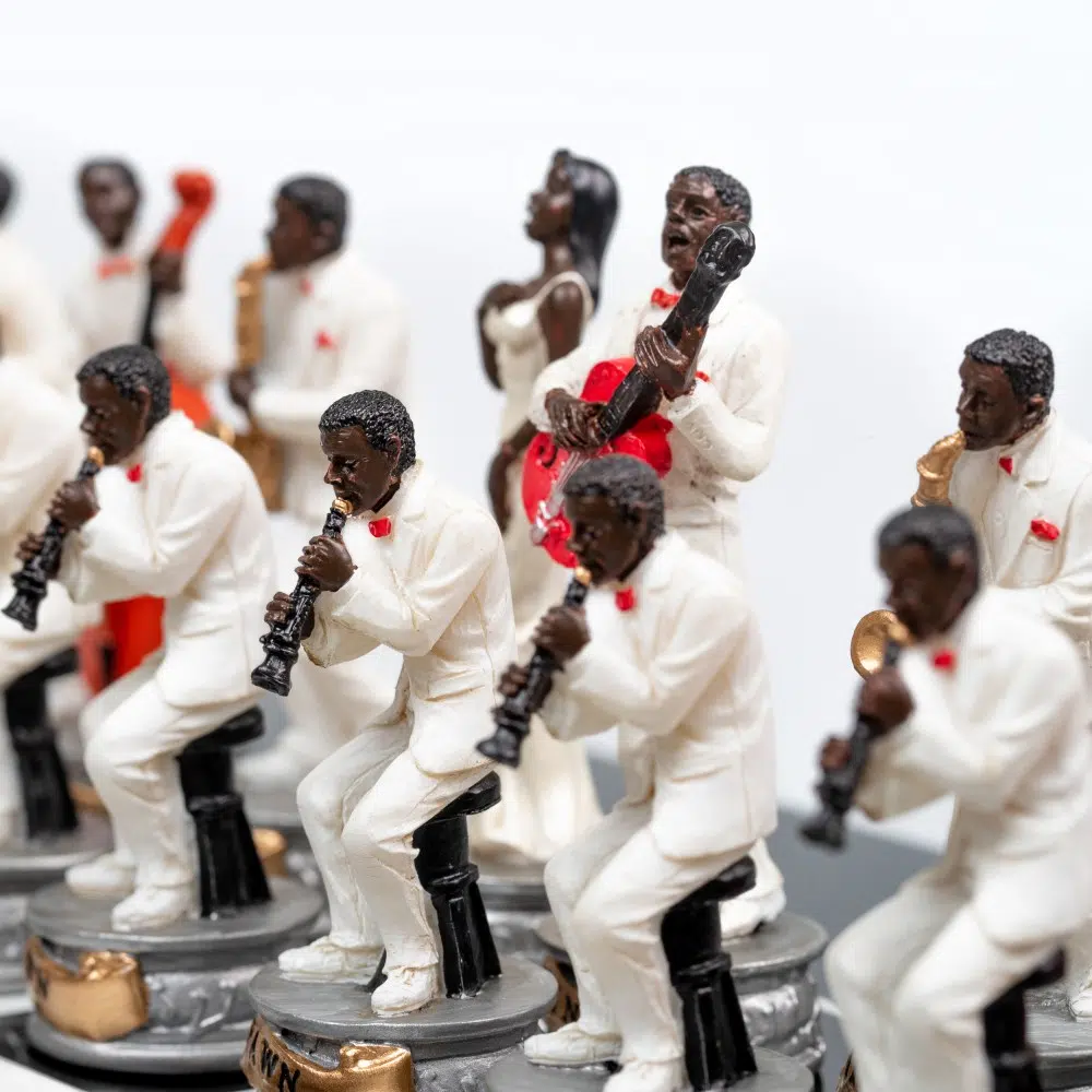 Jeu d'Échecs Jazz vs Rock - Échiquier en similicuir & Pièces en résine
