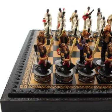 Alternative view of Jogo de Xadrez Jazz vs Rock - Tabuleiro de Xadrez e Gamão com Arrumação em Pele Sintética & Peças em Resina