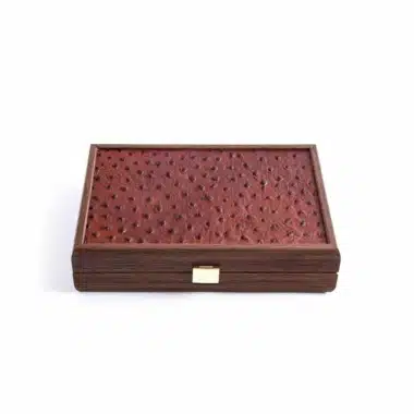 Conjunto de Dominó Castanho - Caixa em Pele Castanha e Madeira