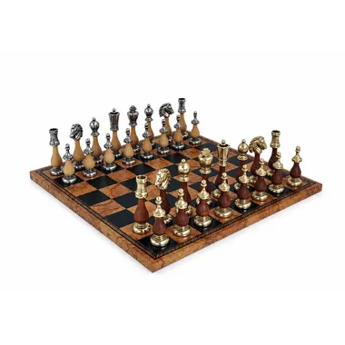 Jogo de xadrez Arabesque completo sobre tabuleiro em couro sintético castanho e preto