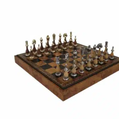 Jogo de Xadrez Arabesque - Tabuleiro de Xadrez & Damas em Pele Sintética com Compartimento de Arrumação & Jogo de Xadrez em Metal e Madeira