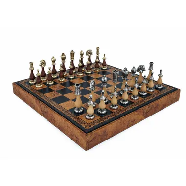 Jogo de xadrez Arabesque completo sobre tabuleiro em couro sintético com caixa de arrumação