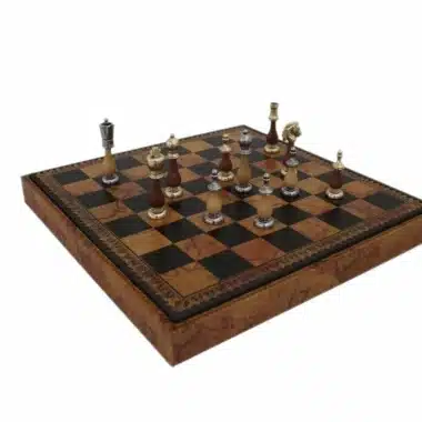 Alternative view of Jogo de Xadrez Arabesque - Tabuleiro de Xadrez & Damas em Pele Sintética com Compartimento de Arrumação & Jogo de Xadrez em Metal e Madeira