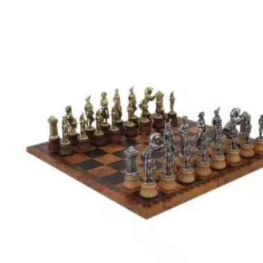 Jogo de Xadrez Napoleão em Madeira e Metal com Tabuleiro em Couro Sintético Mapa do Antigo Mundo