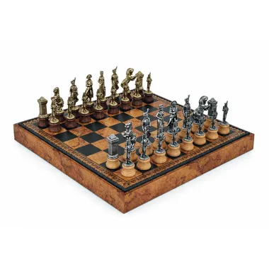 Jogo de xadrez Napoléon completo com tabuleiro em pele sintética castanha e preta