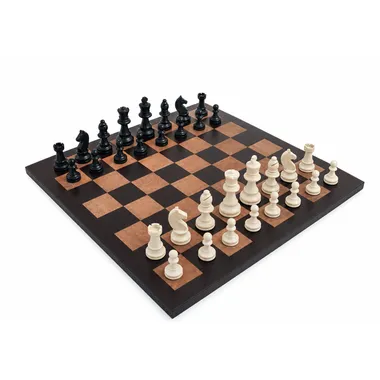 Jogo de xadrez Staunton completo sobre tabuleiro de couro italiano autêntico