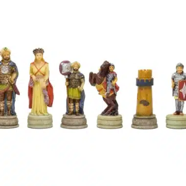 Seis peças de xadrez Romanos detalhadas, rei, dama, bispo, cavalo e torre