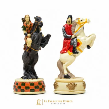 Cavalos pintados sobre corcéis empinados, peças do jogo de xadrez Guerras de Independência da Escócia