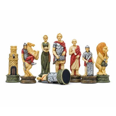 Peças de xadrez Romanos vs Gladiadores: torre, cavalo, dama, rei, bispo e leão