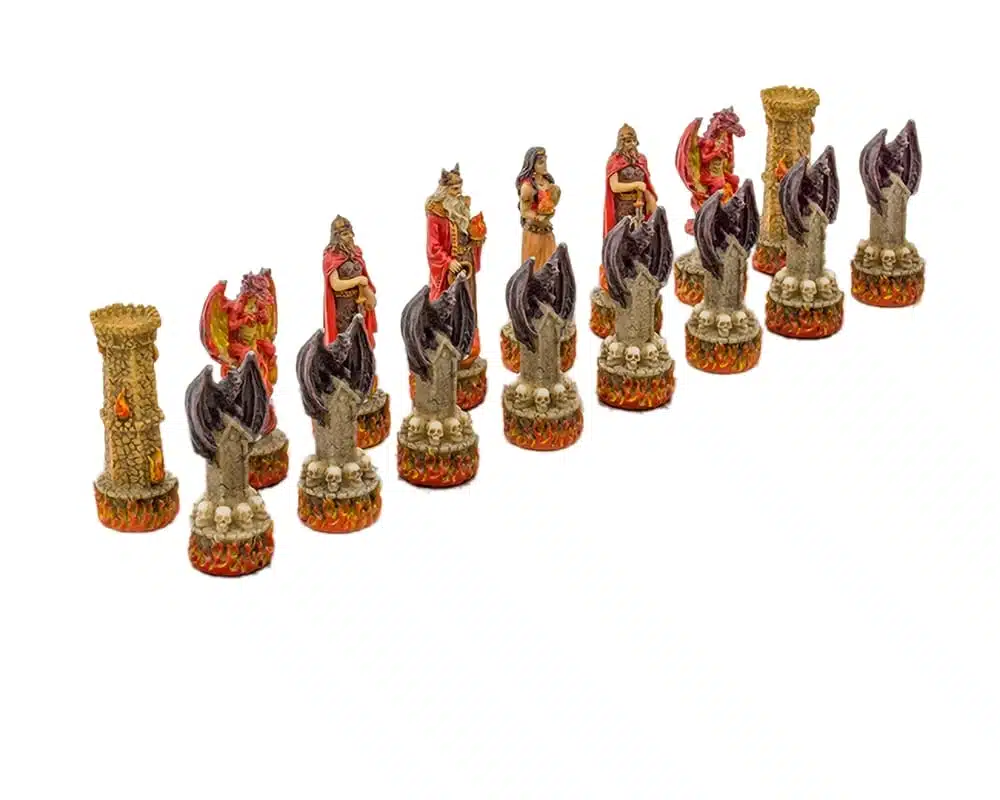 Jogo de Xadrez Fantasy Água vs Fogo em Resina e Tabuleiro em Couro Sintético Castanho e Preto - Image 6