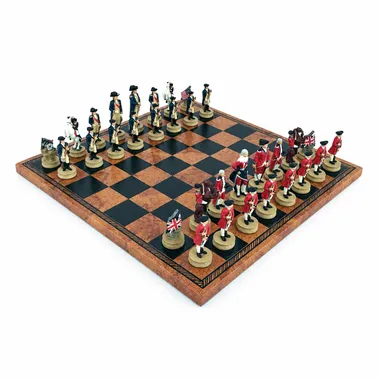 Jogo de xadrez completo da Revolução Americana sobre tabuleiro em simili-couro