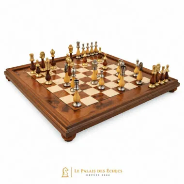 Jogo de xadrez Grand Oriental completo sobre tabuleiro em madeira de urze e olmo