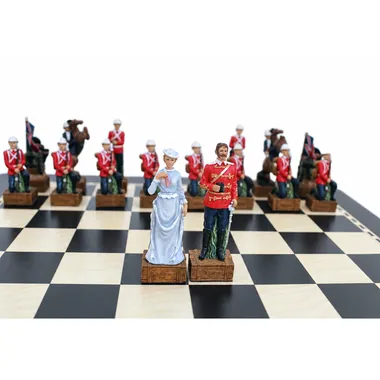 Pormenor das peças rainha e oficial britânico face às peças zulus