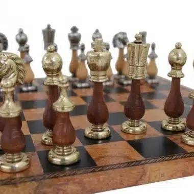 Alternative view of Jogo de Xadrez Arabesco em Madeira e Metal e Tabuleiro em Pele Sintética