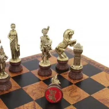 Alternative view of Jogo de Xadrez Napoleão em Madeira e Metal com Tabuleiro em Couro Sintético Mapa do Antigo Mundo