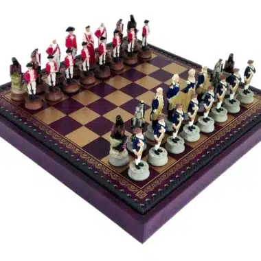 Jogo de Xadrez Guerra da Independência dos Estados Unidos em Resina & Tabuleiro em Couro Sintético com Compartimento de Arrumação