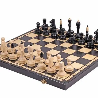 Tabuleiro de Xadrez Dobrável com Jogo de Xadrez em Madeira e Arrumação