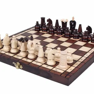 Jogo de Xadrez de Madeira Ornamentado Dobrável - 31x31 cm
