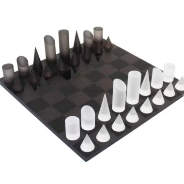 Jogo de Xadrez Cónico Moderno Cinzento e Branco em Plexiglas com Caixa de Arrumação
