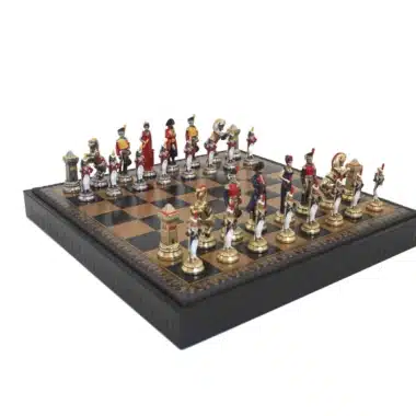 Jogo de Xadrez Napoleão Pintado à Mão e Tabuleiro em Pele Sintética com Arrumação