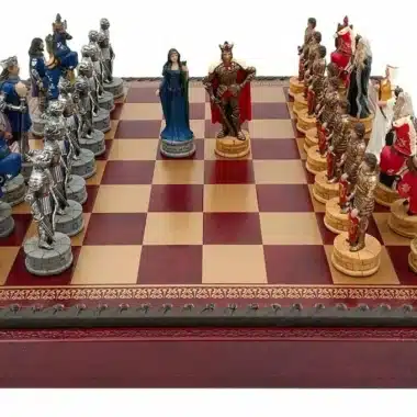 Jogo de Xadrez com Figuras Rei Artur e Tabuleiro em Pele Sintética com Arrumação