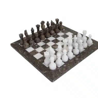 Jogo de Xadrez em Mármore Cinzento e Branco 30x30cm