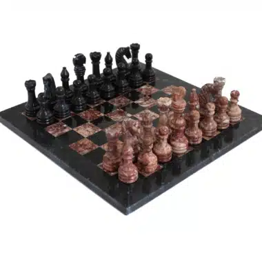 Jogo de Xadrez em Mármore Rosa e Preto