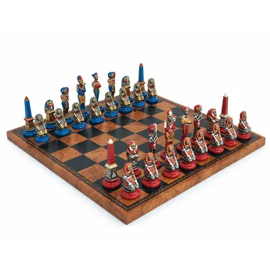 Jogo de xadrez Egipto Antigo completo sobre tabuleiro em couro sintético, vista geral