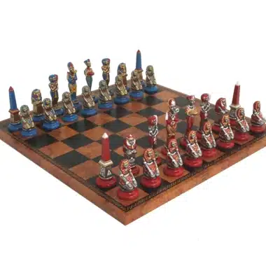 Figuras do Antigo Egito em Metal e Tabuleiro em Pele Sintética